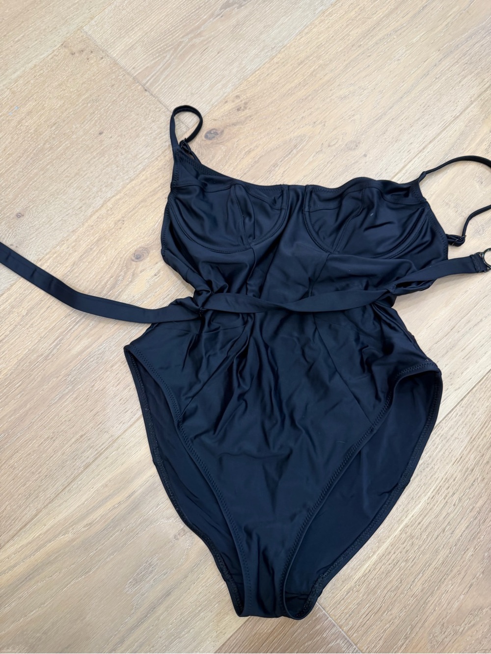 SOLID & STRIPED Black One-Piece Swimsuit with Waist Tie